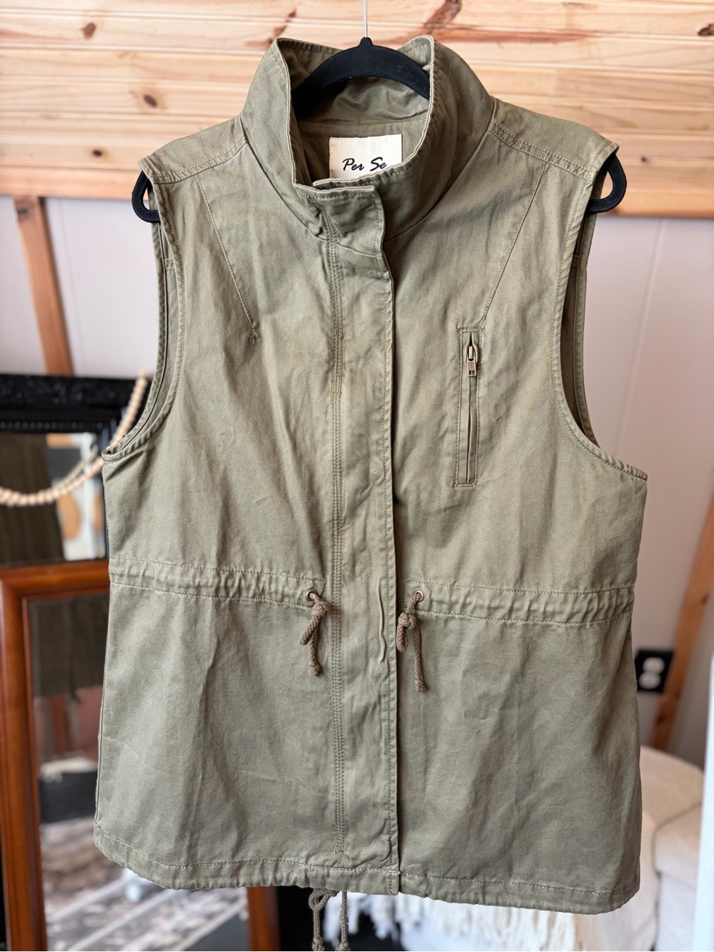 Per Se Olive Green Utility Vest Women's Sleeveless Jacket Size XL